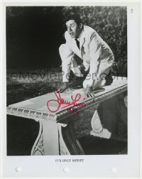 8p516 JERRY LEWIS signed TV 8x10.25 still R1960s wacky scene on bench from It's Only Money!