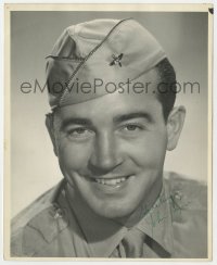 8p529 JOHN PAYNE signed deluxe 8x10 still 1940s smiling portrait in military uniform & cap!