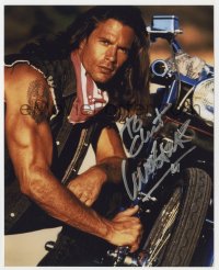 8p806 LORENZO LAMAS signed color 8x10 REPRO still 2000s close up with motorcycle from Renegade!