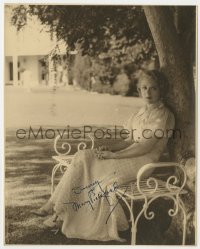 8p577 MARY PICKFORD signed deluxe 7.75x9.75 still 1920s beautiful outdoor portrait sitting on bench!