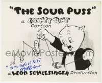 8p579 MEL BLANC signed 8.25x10 still 1940 Porky Pig says Th-Th-That's all Folks in The Sour Puss!
