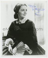 8p953 OLIVIA DE HAVILLAND signed 8x10 REPRO still 1980s in costume as Melanie in Gone With the Wind!