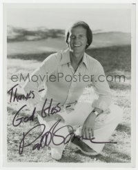 8p954 PAT BOONE signed 8x10 REPRO still 1970s great portrait of the singer kneeling outdoors!