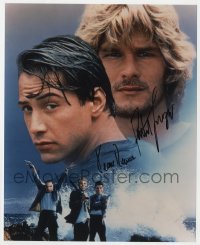 8p816 POINT BREAK signed color 8x10 REPRO still 1991 by BOTH Patrick Swayze AND Keanu Reeves!