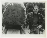 8p968 ROBERT FORSTER signed 8x10 REPRO still 1980s with giant fake monster on the set of Alligator!