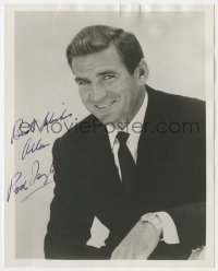 8p974 ROD TAYLOR signed 8x10 REPRO 1960s posed smiling portrait wearing suit & tie!