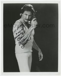 8p996 WILLIAM SMITH signed 8x10 REPRO still 1980s great portrait with gun over black background!