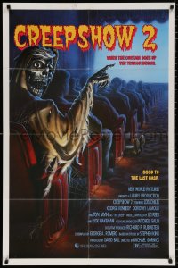8p007 CREEPSHOW 2 signed 1sh 1987 by Tom Savini, great Winters artwork of skeleton Creep in theater!