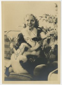 8p326 ALICE FAYE signed deluxe 5x7 fan photo 1930s great seated portrait wearing fur-trimmed gown!
