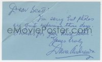 8p729 DANA ANDREWS signed 3x5 index card 1980s it can be framed & displayed with a repro!