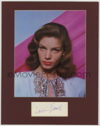 8p201 LAUREN BACALL signed 2x4 index card in 11x14 display 1950s w/color REPRO, ready to frame!