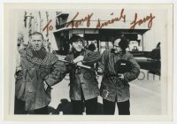 8p322 LARRY FINE signed 4x5 REPRO photo 1960s great movie scene with Stooges Moe Howard & Curly Howard!
