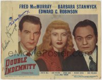 8p041 DOUBLE INDEMNITY signed LC #1 1944 by BOTH Fred MacMurray AND Barbara Stanwyck, with Robinson!