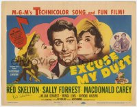 8p045 EXCUSE MY DUST signed TC 1951 by Red Skelton, great art being kissed by two pretty girls!