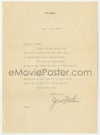 8p112 JEAN HARLOW signed letter 1934 thank you to fan, from her mother as if Jean wrote it!