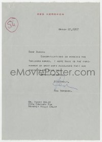8p120 RED HERSHON signed letter 1957 congratulating Buddy Adler for winning Thalberg Award!
