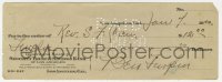 8p306 BEN TURPIN signed 3x9 canceled check 1920 he paid $12 to Reverend S.F. Cain!