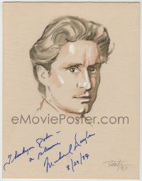 8p159 MICHAEL DOUGLAS signed 9x12 drawing 1987 original artwork of the actor drawn by Tibbetts!