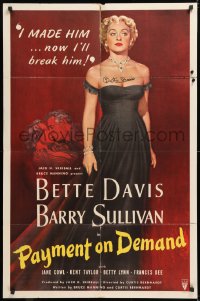 8p011 PAYMENT ON DEMAND signed 1sh 1951 by Bette Davis, classic art of her by Mario Zamparelli!