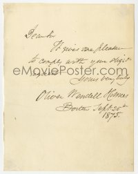 8p709 OLIVER WENDELL HOLMES SR. signed 5x6 paper 1875 it can be framed with a repro still!