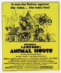 8p339 DONALD SUTHERLAND signed 3x3 trimmed local theater WC 1978 on an artwork ad for Animal House!