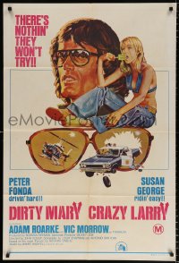 8r583 DIRTY MARY CRAZY LARRY Aust 1sh 1974 art of Peter Fonda & Susan George sucking on popsicle!
