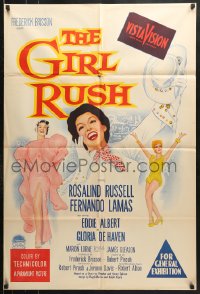8r604 GIRL RUSH Aust 1sh 1955 artwork of sexy showgirl Rosalind Russell in Las Vegas!