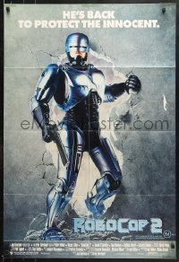 8r645 ROBOCOP 2 Aust 1sh 1990 full-length cyborg policeman Peter Weller busts through wall, sequel!