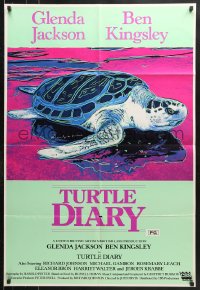 8r670 TURTLE DIARY English 1sh 1985 fantastic art of sea turtle on the beach by Andy Warhol!