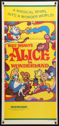 8r686 ALICE IN WONDERLAND Aust daybill R1974 Walt Disney Lewis Carroll classic, psychedelic art!