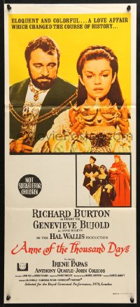 8r694 ANNE OF THE THOUSAND DAYS Aust daybill 1970 c/u of King Richard Burton & Genevieve Bujold!