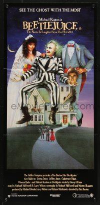 8r706 BEETLEJUICE Aust daybill 1988 Tim Burton, Ramsey art of Keaton, Baldwin & Geena Davis!