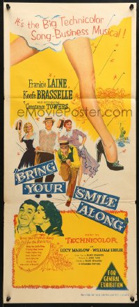 8r728 BRING YOUR SMILE ALONG Aust daybill 1955 sexy Constance Towers & Lucy Marlow, first Blake Edwards!