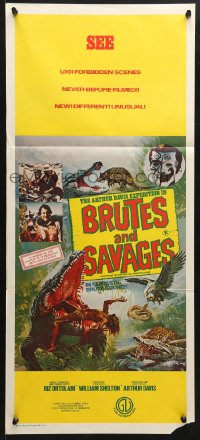 8r729 BRUTES & SAVAGES Aust daybill 1977 wild art of native eaten by huge crocodile and more!