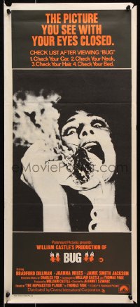 8r731 BUG Aust daybill 1975 wild horror image of screaming girl on phone with flaming insect!