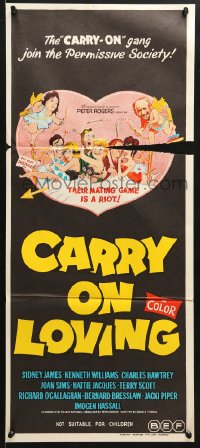 8r742 CARRY ON LOVING Aust daybill 1971 Sidney James, English comedy, different wacky art!