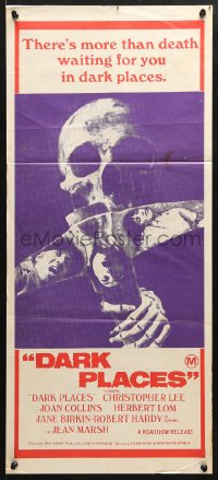 8r769 DARK PLACES Aust daybill 1974 image of skull & pick, there's more than death waiting for you