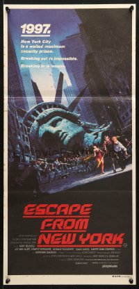 8r797 ESCAPE FROM NEW YORK Aust daybill 1981 Kurt Russell in glider to soar into massive prison!