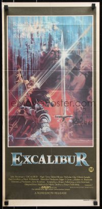 8r798 EXCALIBUR Aust daybill 1981 John Boorman, cool medieval fantasy sword artwork by Bob Peak!