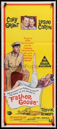 8r802 FATHER GOOSE Aust daybill 1965 art of sea captain Cary Grant yelling at pretty Leslie Caron!