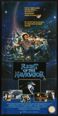 8r808 FLIGHT OF THE NAVIGATOR Aust daybill 1987 Disney sci-fi, art of Joey Cramer in spaceship!