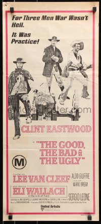 8r816 GOOD, THE BAD & THE UGLY Aust daybill R1970s Clint Eastwood, Lee Van Cleef, Leone classic!