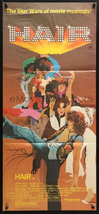 8r823 HAIR Aust daybill 1979 Milos Forman, Treat Williams, musical, great Bob Peak artwork!