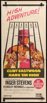 8r826 HANG 'EM HIGH Aust daybill 1970 Clint Eastwood, they hung the wrong man, cool art!