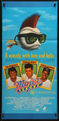 8r870 MAJOR LEAGUE Aust daybill 1989 Charlie Sheen, Tom Berenger, wacky art of baseball with mohawk!