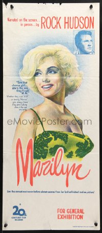 8r873 MARILYN Aust daybill 1963 different hand litho of young sexy Monroe, plus Rock Hudson too!