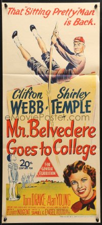 8r878 MR. BELVEDERE GOES TO COLLEGE Aust daybill 1949 great artwork of Clifton Webb & Shirley Temple!