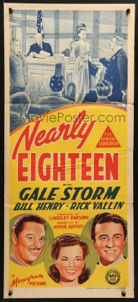 8r882 NEARLY EIGHTEEN Aust daybill 1943 Gale Storm, William Henry, Rick Vallin, teen musical!