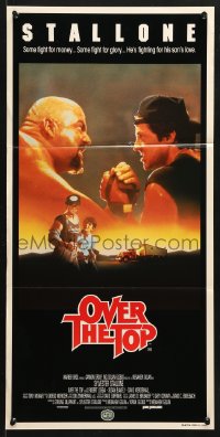 8r892 OVER THE TOP Aust daybill 1987 trucker Sylvester Stallone armwrestling giant guy & with son!