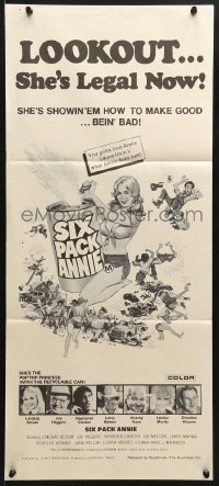 8r939 SIX PACK ANNIE Aust daybill 1975 super sexy art of Lindsay Bloom in title role, she's legal now!